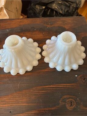 Milk Glass Hobnail Lamp Shade Pair - White with candles